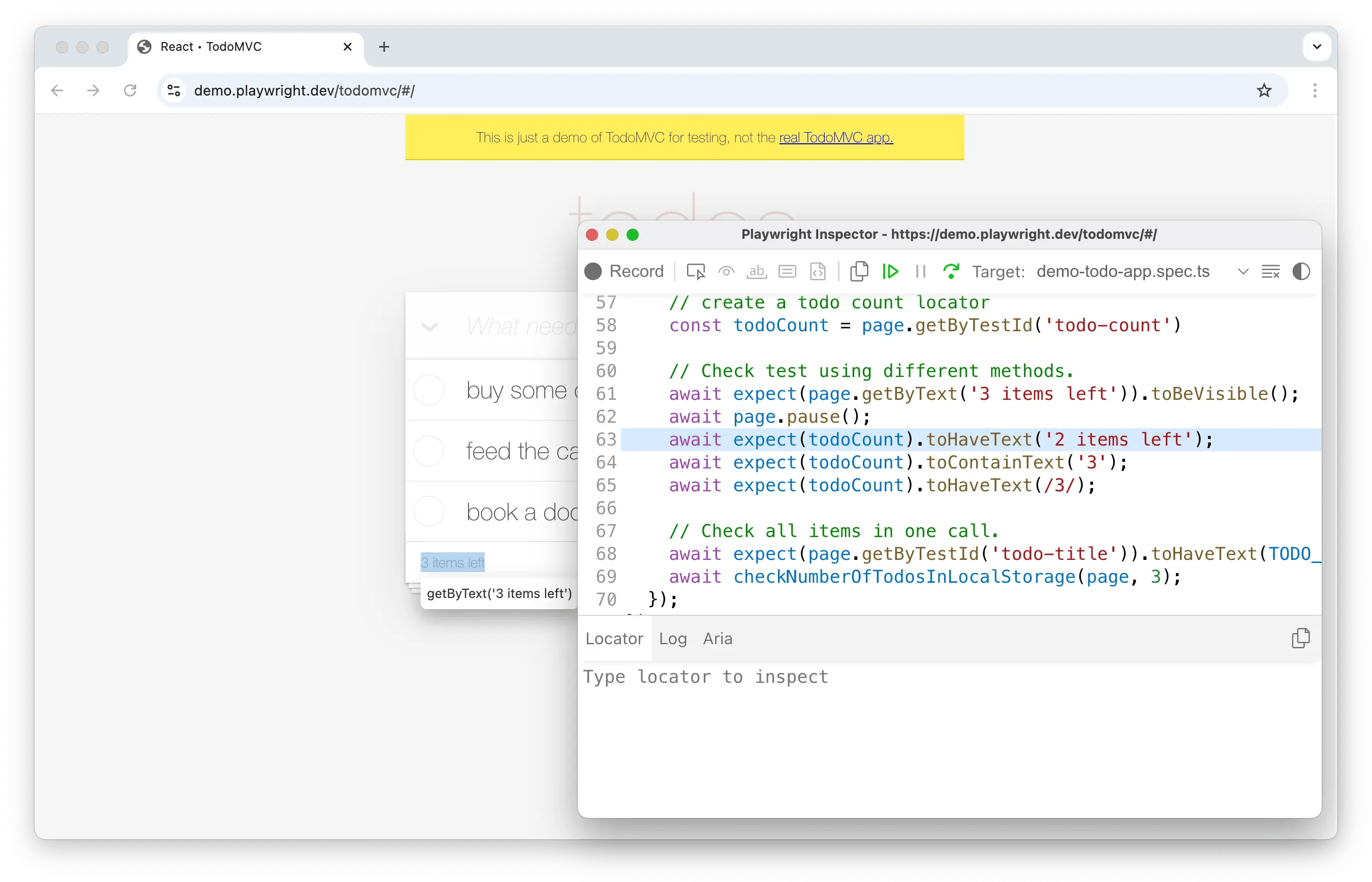 Debugging Tests with the copilotbrowser inspector